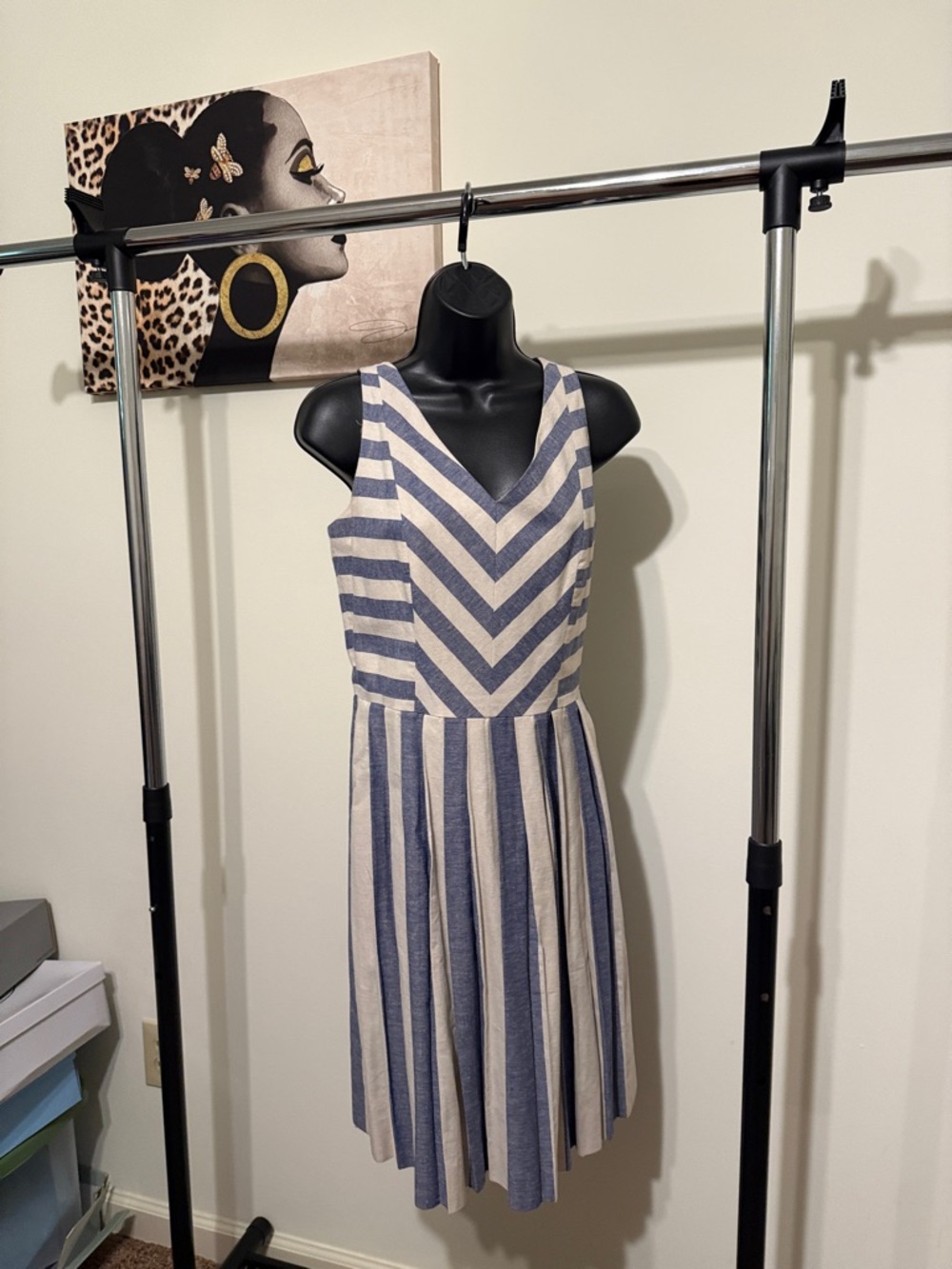 Antonio Melani Linen Stripe Pleated Dress